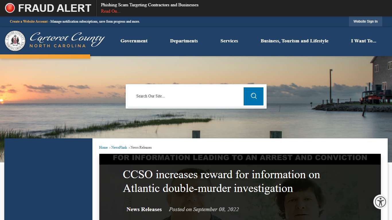 CCSO increases reward for information on Atlantic double-murder investigation • Carteret County, NC